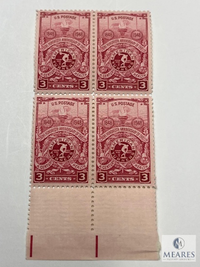 #979 - 1948 3c American Turners Society 100th Anniversary Plate Block of Four Stamps