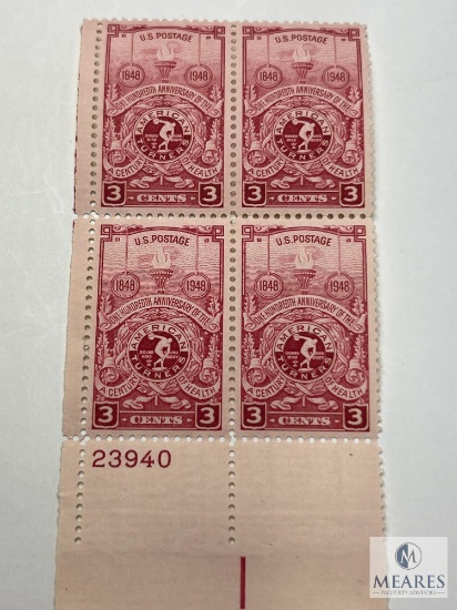#979 - 1948 3c American Turners Society 100th Anniversary Plate Block of Four Stamps