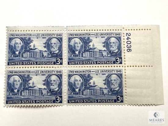 #982- 1949 3c Washington and Lee University, Plate Block of Four Stamps