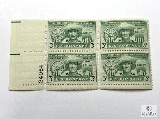 #983 - 1949 3c Puerto Rico Election Plate Block of Four Stamps