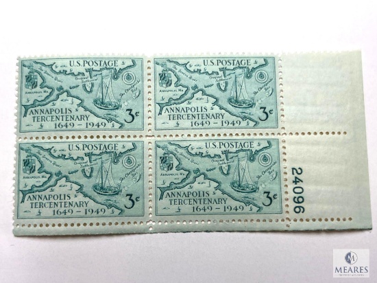 #984 - 1949 3c Annapolis Tercentenary Plate Block of Four Stamps