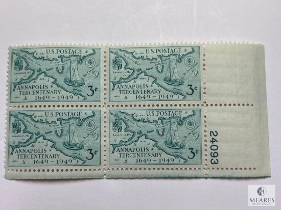 #984 - 1949 3c Annapolis Tercentenary Plate Block of Four Stamps