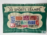 Sports Stamps, 20 Different Baseball, Archery, Football, Tennis, Etc. Unopened Envelope