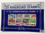 Railroad Stamps, 25 Different Stamps, A Thrilling Packet For Railroad Enthusiasts, Unopened Envelope