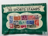 Sports Stamps, 20 Different Baseball, Archery, Football, Tennis, Etc. Unopened Envelope