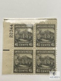 #844 - 1939 4 1/2c White House, Dark Gray Plate Block of Four Stamps