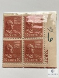 #815 - 1938 10c John Tyler, Brown Red Plate Block of Four Stamps