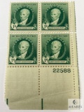 #884 - 1940 Famous Americans: 1c Gilbert Charles Stuart Plate Block of Four Stamps