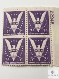 #905 1942 3c Stamps, Win The War Plate Block of Four Stamps Stamps