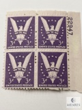 #905 1942 3c Stamps, Win The War Plate Block of Four Stamps
