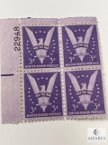 #905 1942 3c Stamps, Win The War Plate Block of Four Stamps Stamps