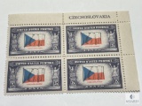 # 910- 1943 Overrun Countries: 5c Flag of Czechoslovakia Plate Block of Four Stamps