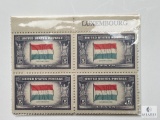 # 912 PB - 1943 Overrun Countries: 5c Flag of Luxembourg Plate Block of Four Stamps