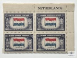 #913 - 1943 Overrun Countries: 5c Flag of Netherlands Block of Four Stamps
