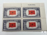 #918 1943 5c Overrun Countries Albania Plate Block of Four US Stamps