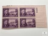 #932 - 1945 3c Roosevelt and White House Plate Block of Four Stamps