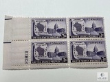 #957 - 1948 3c Wisconsin Statehood Plate Block of Four Stamps