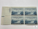 #961 - 1948 3c A Century of Friendship, United States - Canada Plate Block of Four Stamps