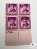 #975 1948 3c Will Rogers I Never Met A Man I Didn't Like Plate Block of Four Stamps