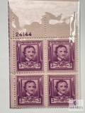 #986 - 1949 3c Edgar Allan Poe Plate Block of Four Stamps