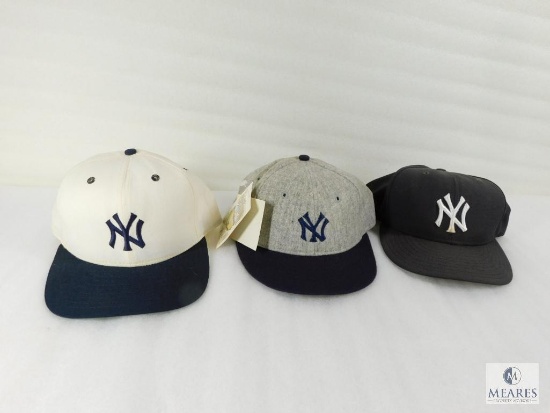 Three Vintage New York Yankees Baseball Caps