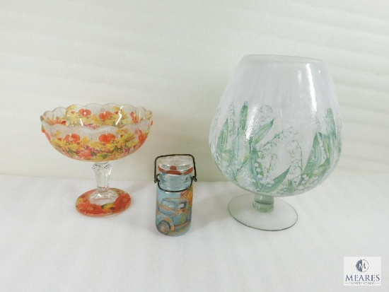 Two Hand Decorated Bowls and and Decorated Jar