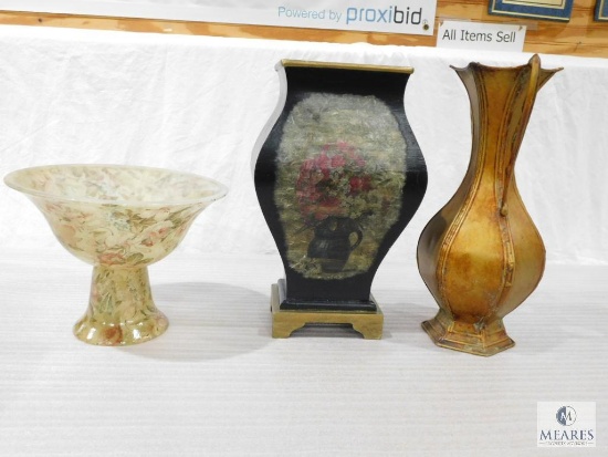 Two 16 inch Tall Vases and a Nine Inch Tall Two Piece Bowl.