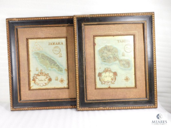 Two Map Prints, One Jamaica, and One Tahiti