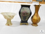 Two 16 inch Tall Vases and a Nine Inch Tall Two Piece Bowl.