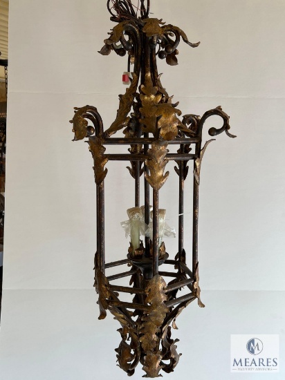 Antique Brass Oak Leaf 3 Light Pendant Chandelier 31"