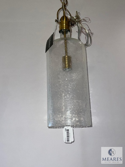Brass and Hammered Glass Column Shade Hanging Pendant Light 22"x6"