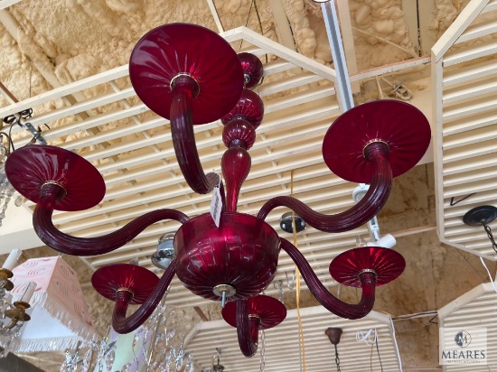 Vetro Artistico Murano Red Glass Six Light Chandelier