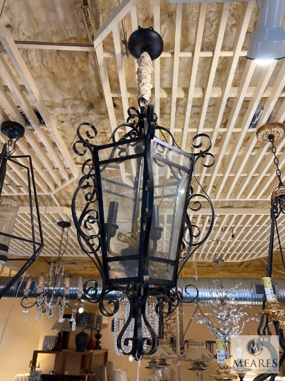 Belisimo Black Iron Lantern with Glass Shade Chandelier 29"
