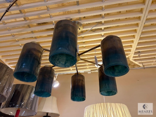 Jaime Young Bronze Six Arm Chandelier with 8" Vapor Metallic Glass Shades