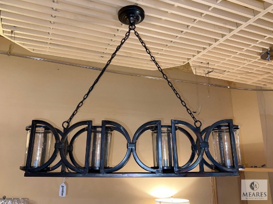 Black Iron and Glass Shade Linear Light Fixture 42" length 38" High