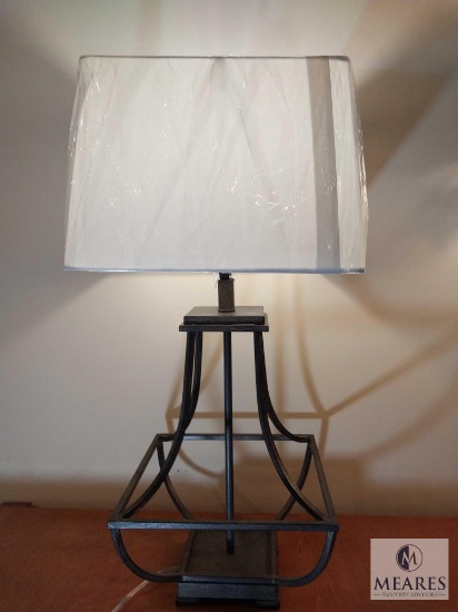 Iron Square Urn Shaped Table Lamp with White Square Shade 30"