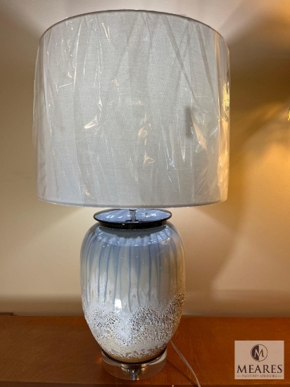 Sea & Surf Glazed Ceramic Table Lamp with Ivory Drum Shade 31"