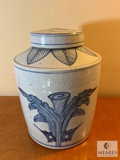 Lidded Blue and White Ceramic Ginger Jar 11"