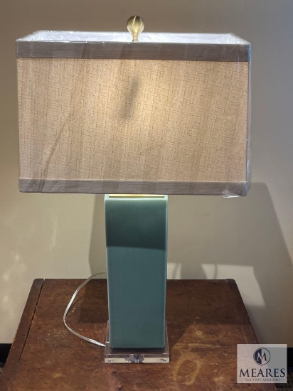 Wildwood Aqua Ceramic Rectangular Column Table Lamp with Tan Rectangle Shade 30"
