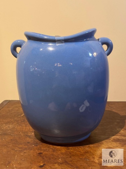 Medium Blue Glazed Pottery Pocket Vase with Handles 11.5"