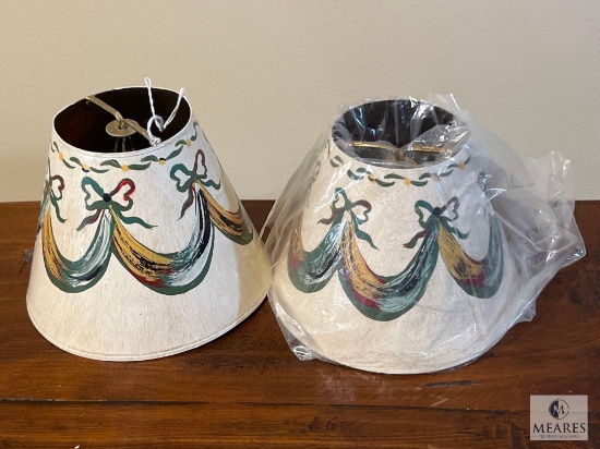 Pair of Hand-Painted Metal with Drapery Motif Empire Clip-on Lampshades