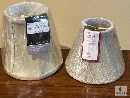 Lot Two Pebble Bell and Beige Striped Empire Clip-on Lampshades
