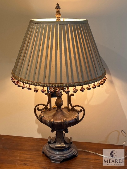John Richard Gold & Wine Urn Table Lamp with Tasseled Striped Empire Shade 31"