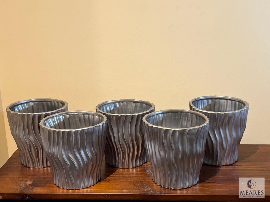 Lot of Five Wavy Edge Silver Tone Planter Pots