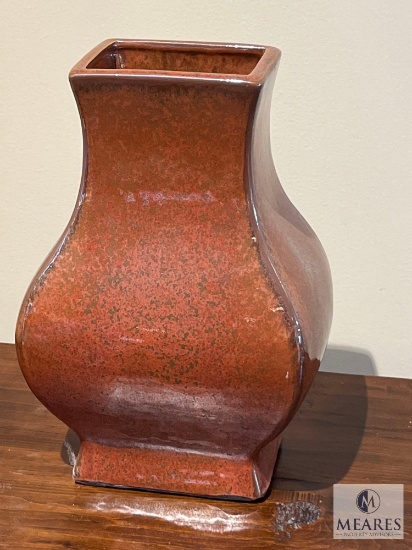 Rust and Taupe Glazed Ceramic Rectangle Chimney Vase 12"