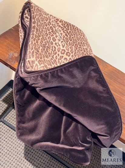 Reversible Brown and Leopard Print Fleece Blanket