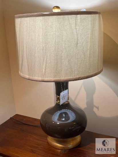 Wildwood Expressor Bulb Base Ceramic Table Lamp with Cream Linen Shallow Drum Shade 22"