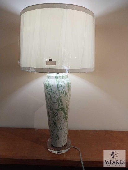 White & Green Splatter Glaze Ceramic Table Lamp with Ivory Dum Shade 31"