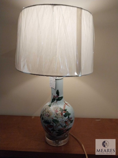 Floral Ceramic Bulb Vase Table Lamp with Off-White Drum Shade 24"