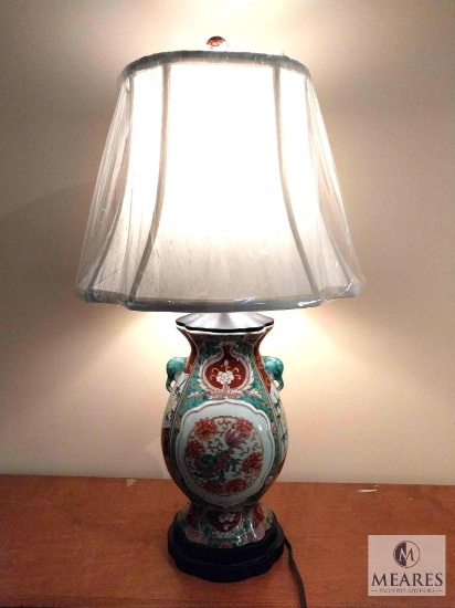 Asian Inspired Ceramic Vase Table Lamp with Cream Inverted Corner Square Shade 29.5"